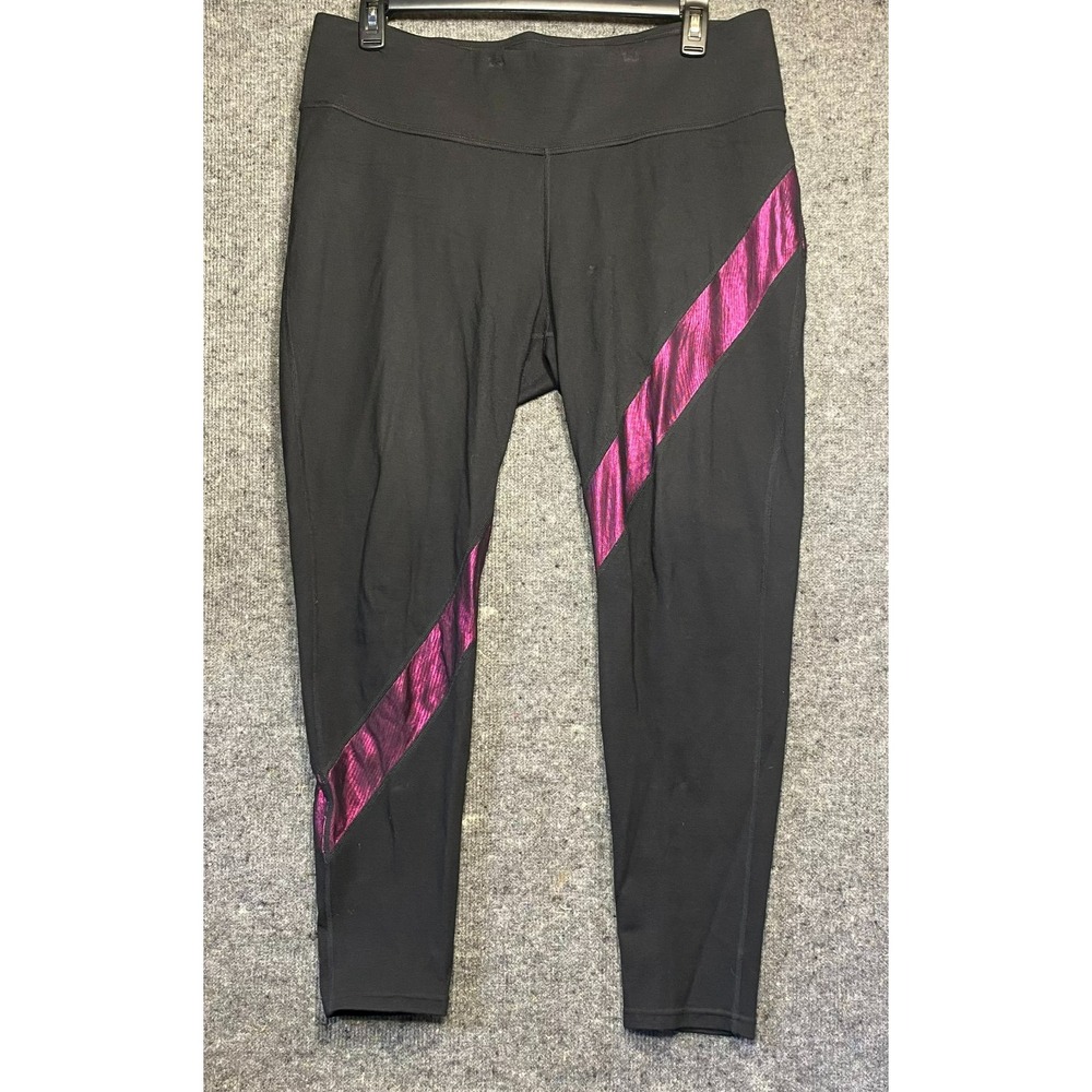 Nygård Legging Ankle Pants Women's XL  Black Pull-On Workout Pink Mesh